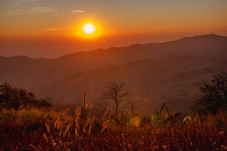 beautiful landscape with mountain on sunrise ,northern in Thailandの写真素材