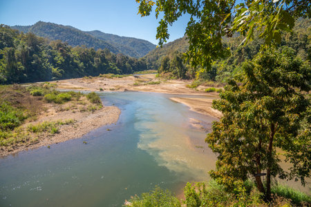 Two colors river at Mae Ngao National Park ,Mae Hong Son Province,Northern of Thailandの写真素材