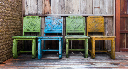 wood chair and vintage style backgroundの写真素材