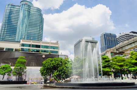 fountain in front of Central world Plaza square in bangkok 