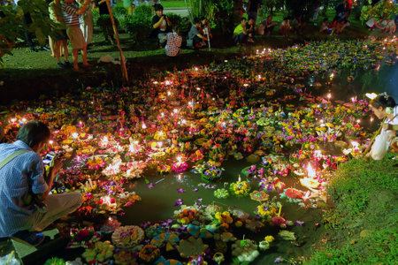 Bangkok Thailand 6 november 2014 - Loy krathong festival at lumphini park in bangkok thailandのeditorial素材
