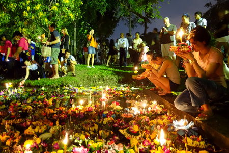 Bangkok Thailand 6 november 2014 - Loy krathong festival at lumphini park in bangkok thailandのeditorial素材