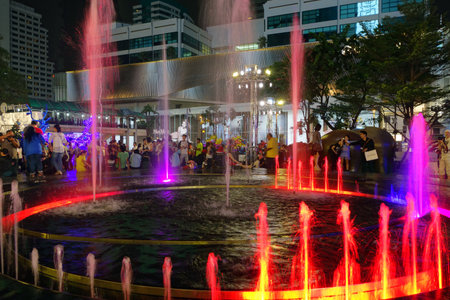 fountain in front of Central world Plaza square in bangkok thailand on 3 July 2014 BANGKOK THAILANDのeditorial素材