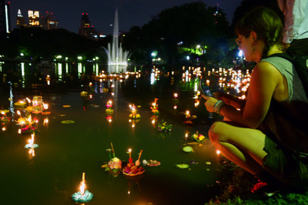 Bangkok Thailand 6 november 2014 - Loy krathong festival at lumphini park in bangkok thailandのeditorial素材