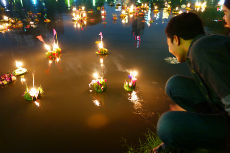 Bangkok Thailand 6 november 2014 - Loy krathong festival at lumphini park in bangkok thailandのeditorial素材