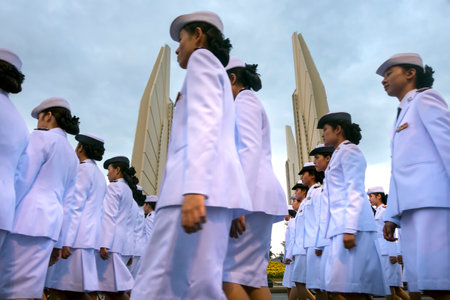 BANGKOK - december 5 :thai people and thai militaly come to ratchadamnoen road for celebrate father's day (king rama9 day) on december 5, 2014 in Bangkok, Thailand.のeditorial素材