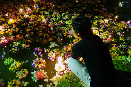 Bangkok Thailand 6 november 2014 - Loy krathong festival at lumphini park in bangkok thailandのeditorial素材