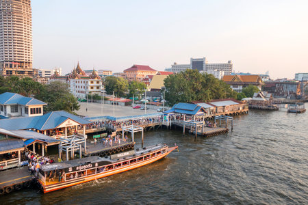 BANGKOK january 2 :Ferry boat at Chao Phraya River, Chao Phraya River is a major river in Thailand,more ferry boat for transport service.on january 2, 2015 in Bangkok, Thailandのeditorial素材