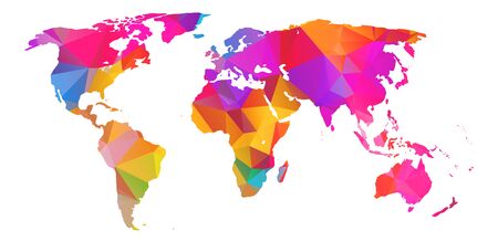 World map with Abstract Colorful Triangular textureの写真素材
