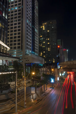 BANGKOK- neon christmas tree on thre sathorn brigde at sathorn-narathiwas road in bangkok thailand on 6 April 2014のeditorial素材