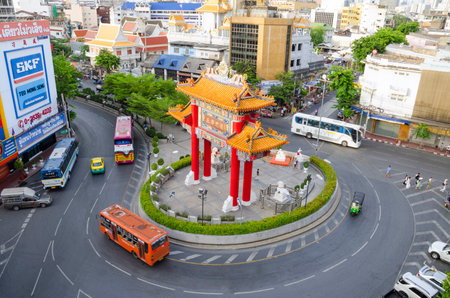 BANGKOK THAILAND - May 1 2015: Gate of Chinatown. Arch marks the beginning of famous Yaowarat Road, heart of Chinatown.のeditorial素材