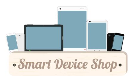 smart device wood board with smart phone and tabletのイラスト素材