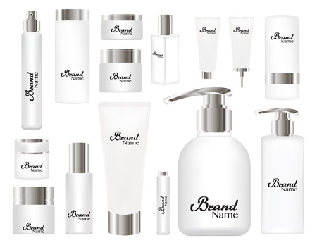 cosmetic tubes on white background. White and silver colorsのイラスト素材