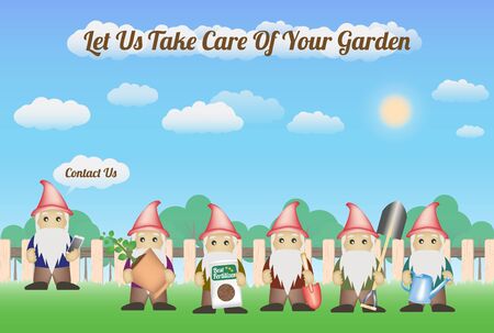 Garden Gnome Service with wood fence and nature background - let us take care of your gardenの写真素材