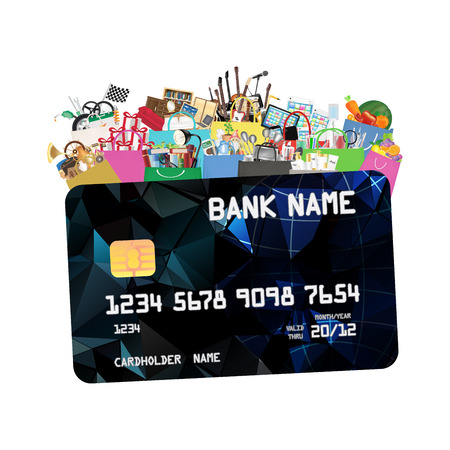 Credit card with Shopping bags full of objectのイラスト素材