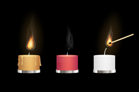 yellow red and white aroma candles burning with matchstickのイラスト素材