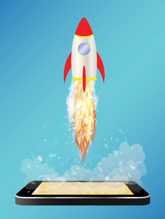 smartphone with toy space rocketのイラスト素材