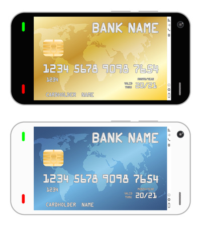 smartphone with a credit card in an interfaceのイラスト素材