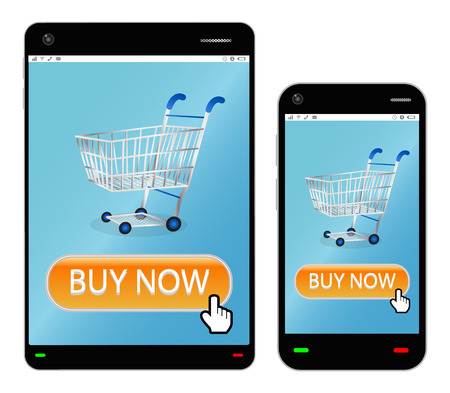 smartphone with shopping cart on a screenのイラスト素材