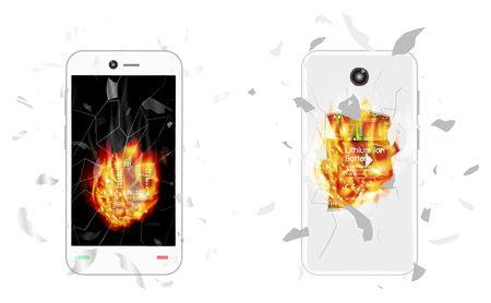 broken smartphone explosion with burning fireのイラスト素材