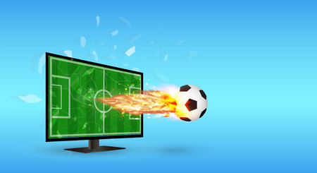 Cracked Screen Television with Football and fire over screenのイラスト素材