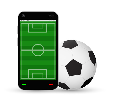 smartphone with a football field and soccer footballのイラスト素材