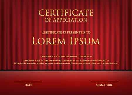 award theme certificate card with red curtain background templateのイラスト素材