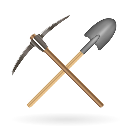 cross shovel and pickaxe logo on a white backgroundのイラスト素材