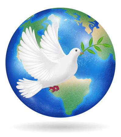 white pigeon flying over earth planet vectorのイラスト素材