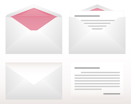 white and pink paper envelope with letter sheetのイラスト素材