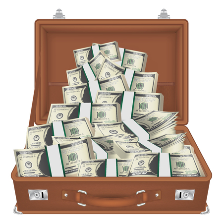 suitcase open with dollar banknotes inside vectorのイラスト素材
