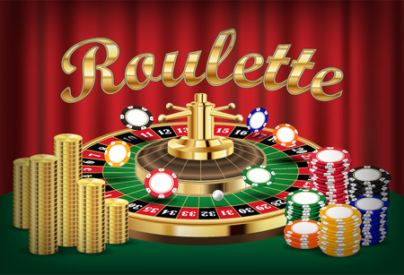 casino roulette with pile of coin and casino shipのイラスト素材