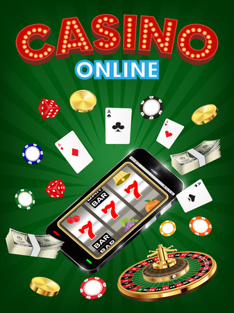 casino online smartphone with dice card rouletteのイラスト素材