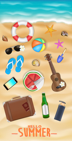 Beach travel object for men on a sea sand beach.のイラスト素材