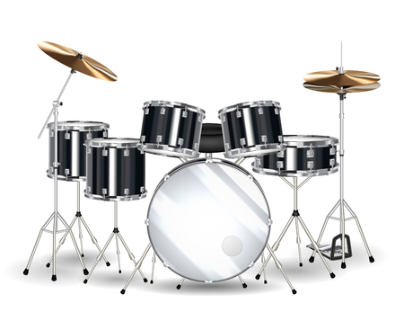 Real black drum set on a white backgroundのイラスト素材