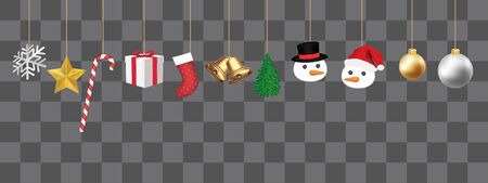 Set of real hanging merry Christmas object vector.のイラスト素材