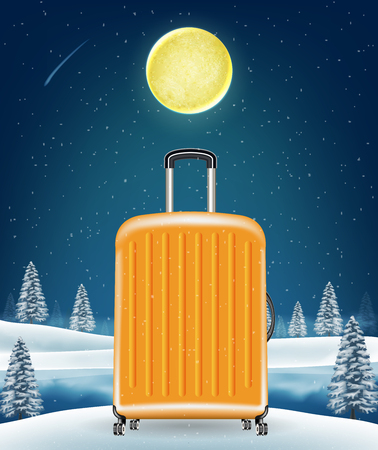 travel luggage bag on winter lake backgroundのイラスト素材