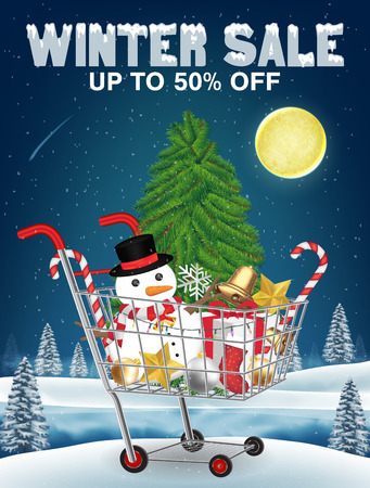 winter sale christmas decorative in shopping cartのイラスト素材
