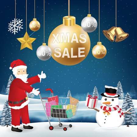 Christmas sale decorative with Santa Claus and snowman.のイラスト素材