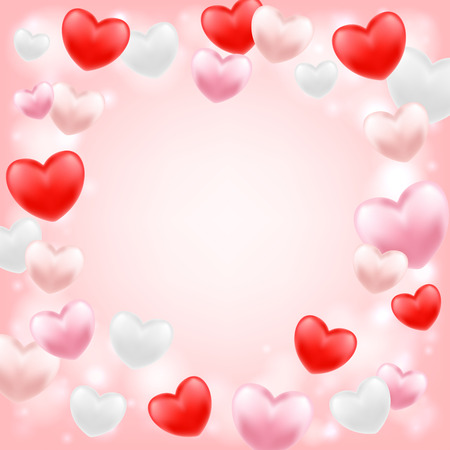 Pink, red and white heart floating on a pink background.のイラスト素材