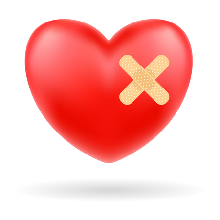 Red heart with bandage on white background.のイラスト素材