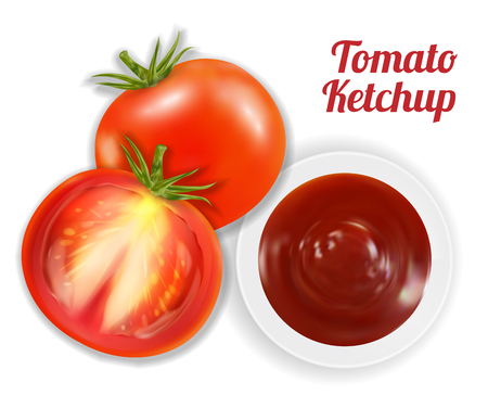 tomato ketchup suace in dish with tomatoのイラスト素材