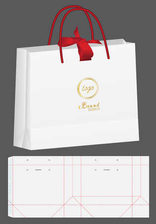 paper bag packaging die-cut and 3d bag mockupのイラスト素材