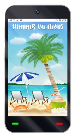 Smartphone with summer vacation sand beach screenのイラスト素材