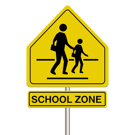 school zone sign on a white backgroundのイラスト素材