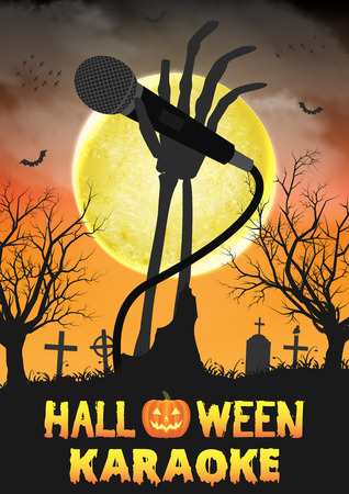halloween zombie singing party in night graveyardのイラスト素材