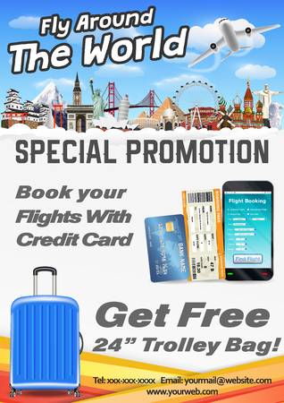 fly around the world promotion poster bannerのイラスト素材