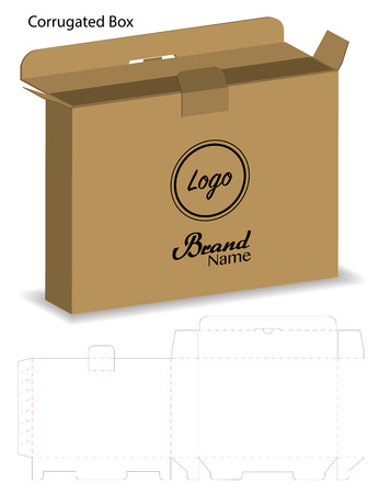 corrugated paper box die cut with 3d mock upのイラスト素材