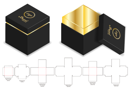 hard board paper rigid box 3d mockup with dielineのイラスト素材