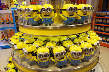 SINGAPORE - 14 October 2018 : Minion Shape Plastic Container at Universal Studios